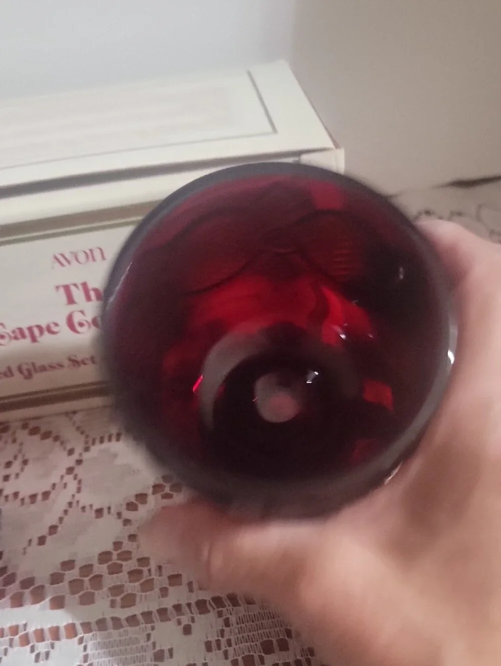 Avon 1876 Cape Cod Collection Footed Glass Set Ruby Red